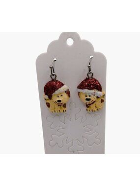 Puppy Santa Hat Earrings Christmas Dog